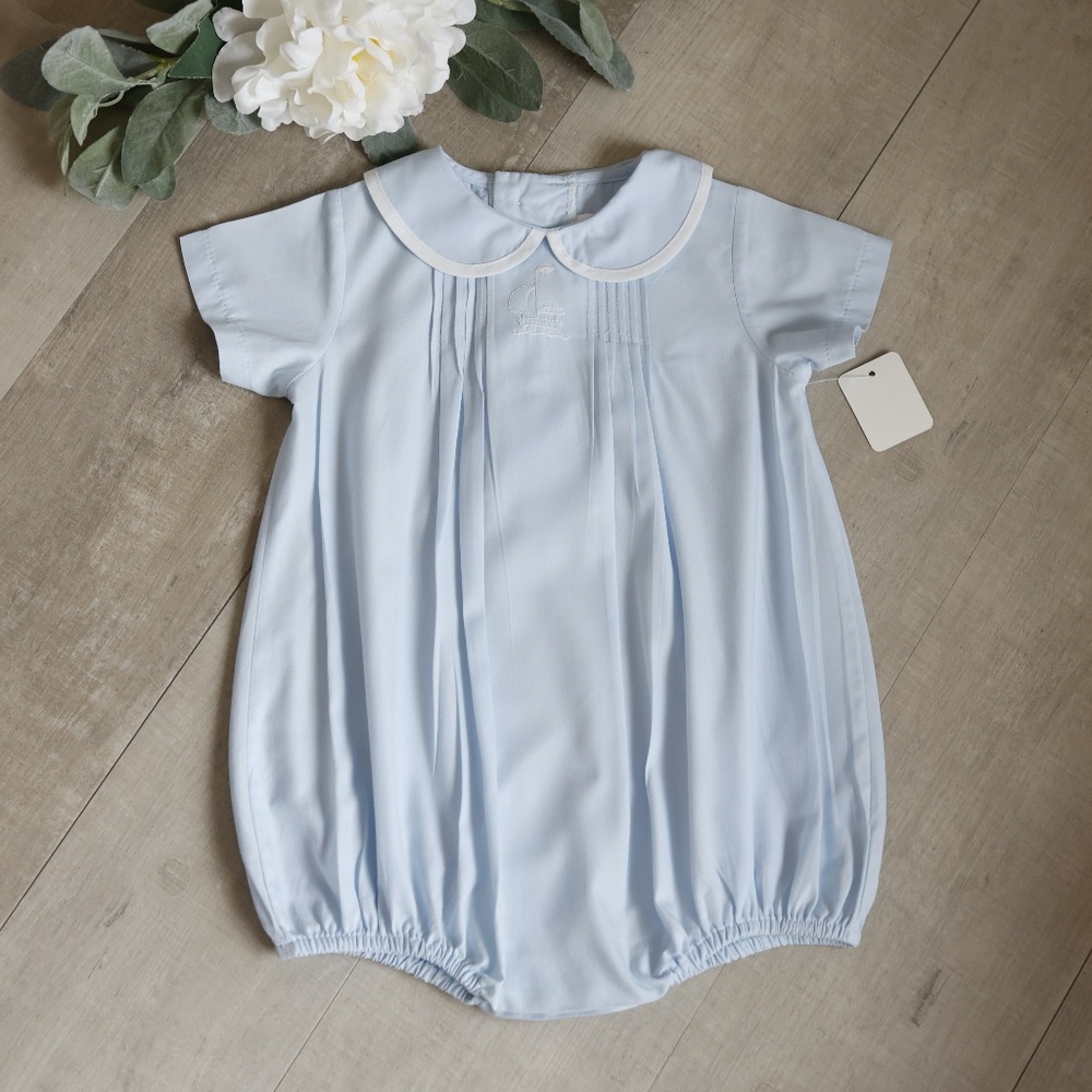 Blue Heirloom Romper Boys' Boutique Embroidered Sailboat 3/6 Months NWT